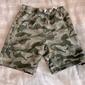 Boys 5T army green camp dinosaur shorts